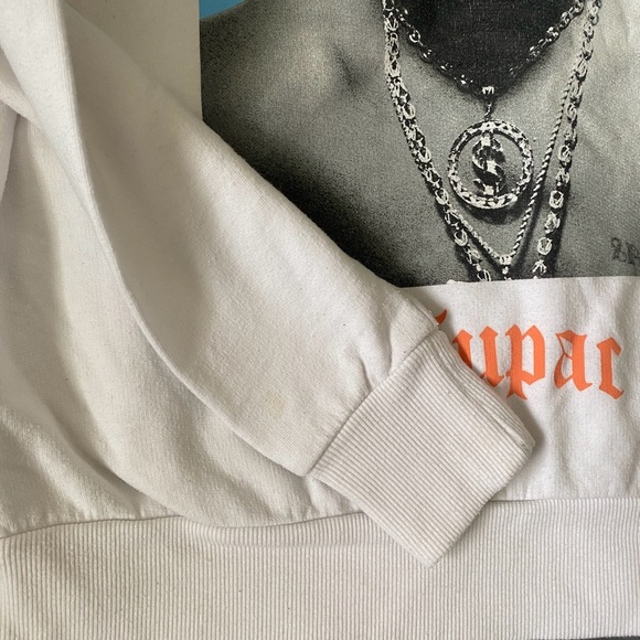 Women’s Tupac Printed Crewneck Sweatshirt 2Pac Rap Hiphop White and Blue Size S - Picture 6 of 6